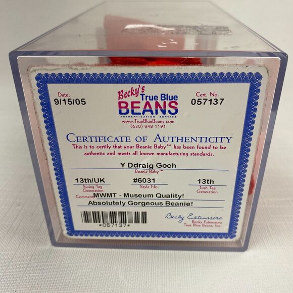 Ty Beanie Baby Y DDRAIG GOCH Red Dragon UK EXCLUSIVE! MWMT Beckys TRUE BLUE Auth - Picture 2 of 13